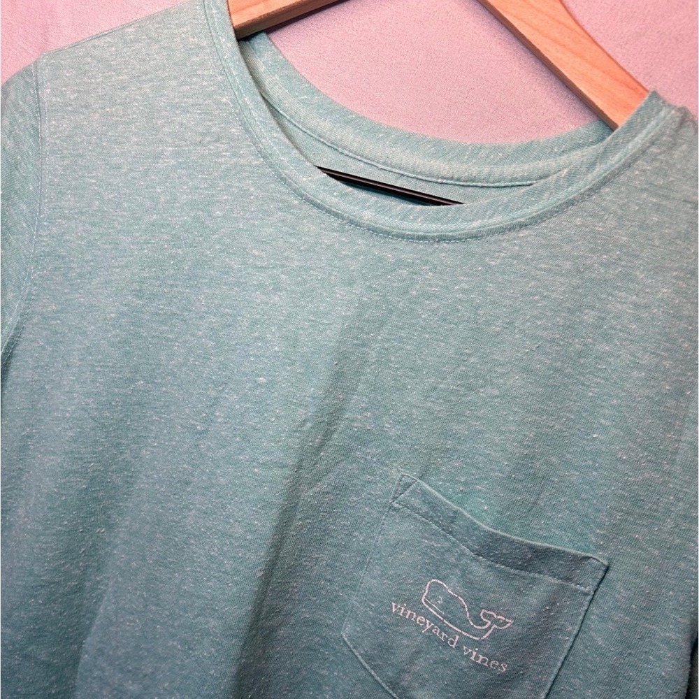 Vineyard Vines Boyfriend Tee Women Small Seafoam Green Whale Graphic Pocket
